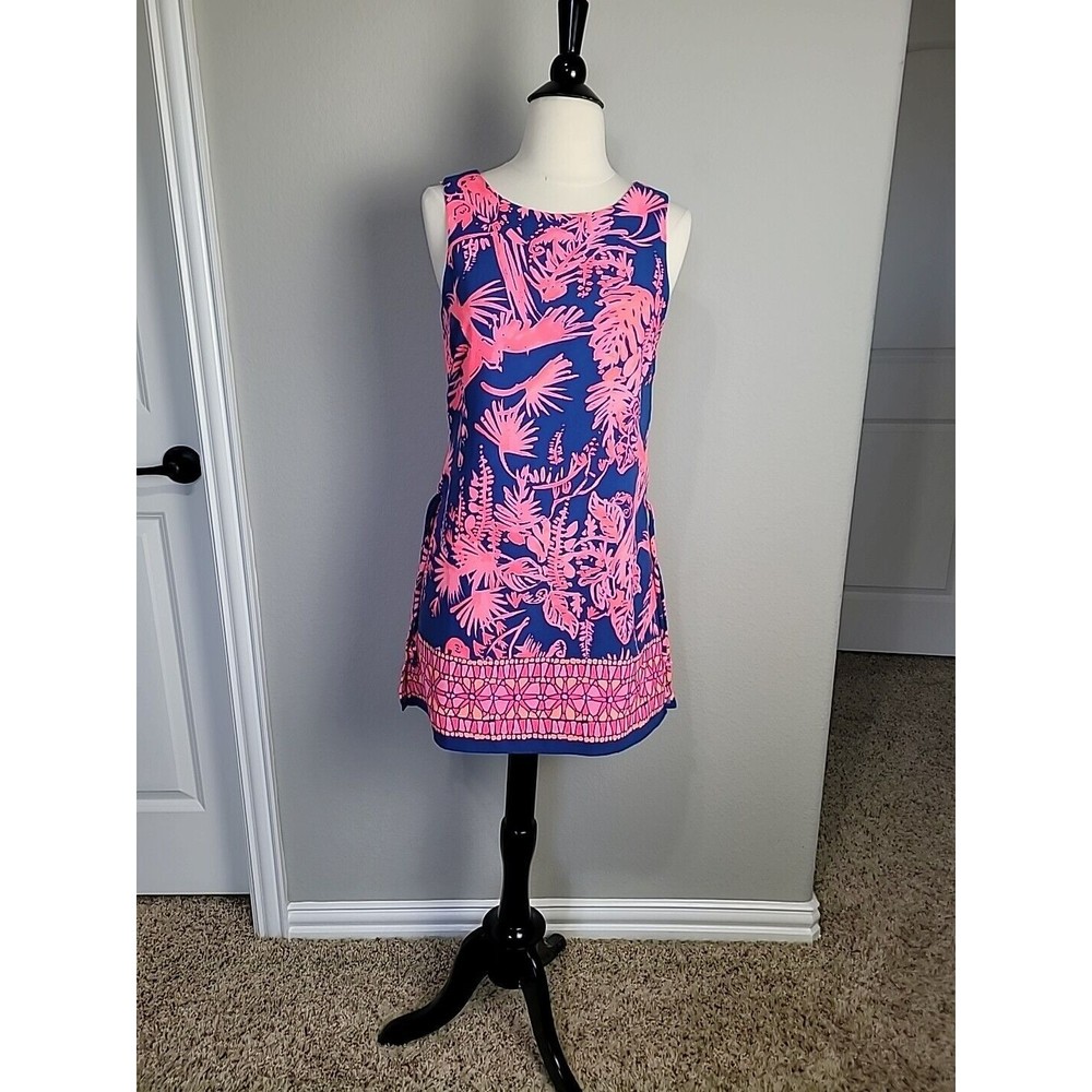 Lilly Pulitzer Donna Romper Indigo Night Caw Blue Pink Print Mini Dress Sz 4